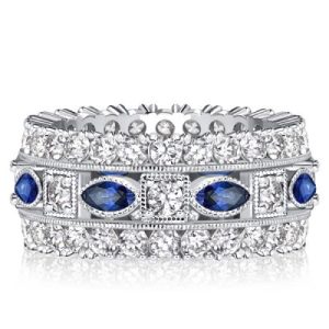Italo Milgrain Bezel Marquise Round Cut Blue Eternity Band