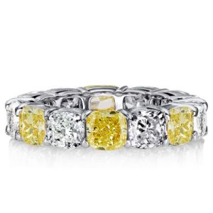 Italo White Yellow Topaz Cushion Cut Eternity Wedding Band