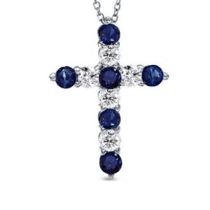 Italo Blue White Sapphire Cross Pendant Cross Necklace